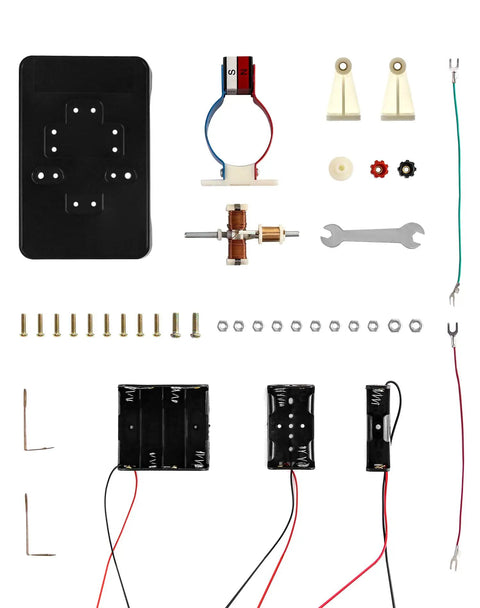 Components of DIY DC Motor Model Kit For Education And Science Class Labs, Easy Hands On Demonstration Of How A Motor Works.