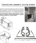 Diagram of Smooth Pneumatic Lift For Overhead Cabinets With Vertical Swing Action Stay Strut Mechanism and dimensions.