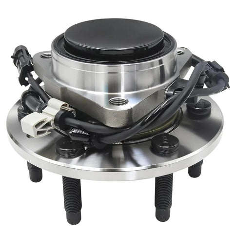 Six Lug Front Wheel Hub And Bearing Assembly NT515054 From 1999 To 2006 Chevy Silverado 1500 GMC Sierra 1500 Cadillac Escalade Tahoe Yukon Suburban 1500 Two Wheel Drive Models Easy Install OE Quality Replacement Pair visible with ABS sensor and wiring