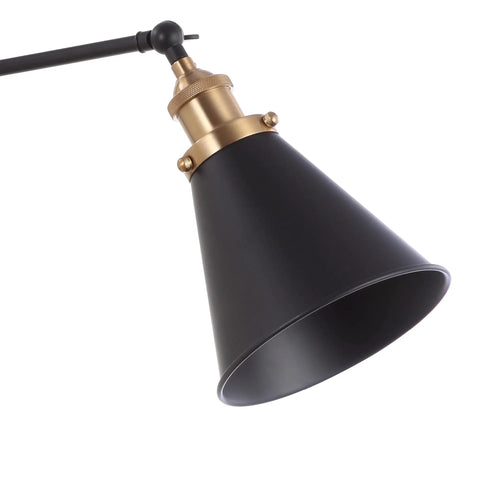 Industrial Style LED Wall Sconce With Adjustable Swing Arm Black And Brass Gold Metal Shade Bedside Reading Light