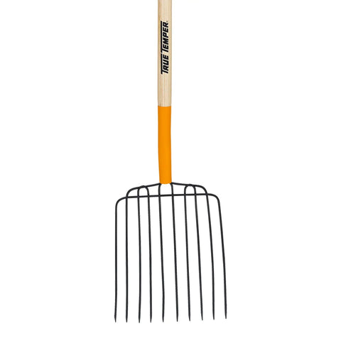 Heavy-Duty 10-Tine Bedding Fork With 48-Inch Hardwood Handle And Cushioned End Grip, Tempered Round Steel Tines For Longevity