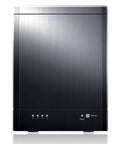 Slick 4 Bay SATA To USB 3.0 External Hard Drive Enclosure, solid black tower for four 3.5 inch drives, sleek design.