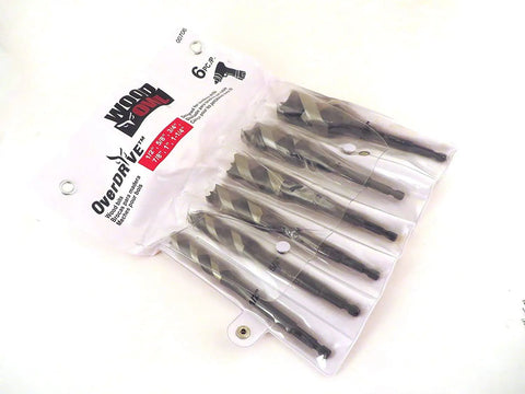 Brad Point Wood Drill Bit Set For Ultra Smooth Holes, Six Piece Inch Range From One Half To One And A Quarter in packaging