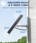 12W Solar Panel For Wireless Battery Cameras Outdoor No Fuss Power Supply Keeps Cameras Running All Day Compatible With TrackMix Argus PT, mounted on wall with adjustable 4-meter cable.