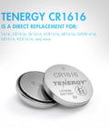Top Shelf CR1616 3V Lithium Coin Cell Batteries 5 Pack Ready To Go Button Cells showing two CR1616 lithium batteries.
