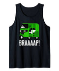 Dope Vintage Tuk Tuk Rickshaw And Italian Scooter Graphic Tank Top Lightweight Classic Fit Tees in black with green tuk tuk design.
