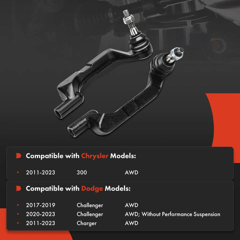 Front Outer Tie Rod End For AWD Chrysler 300 2011 Through 2023, Dodge Challenger 2017 Through 2019 And 2020 Through 2023, Charger 2011 Through 2023, Fits Front Outer Left And Right, Driver And Passenger Side, Replaces Worn Ends To Stop Uneven Tire Wear, black steel steering part