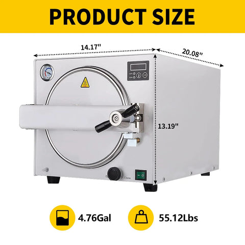 DEVALLEY 18L autoclave sterilizer, stainless steel front view with digital control panel.