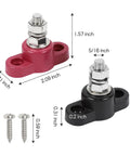 Two Pack Insulated Battery Terminal Block With Single Stud Posts For 12 Volt Systems Five Sixteenth Inch Cable Junction Block Distribution Busbar For Cars Boats And Marine Rigs Positive And Negative Posts, red and black