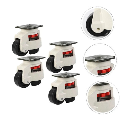 4 Pack Heavy Duty Workbench Leveling Casters With Adjustable Steel Plate GD80F Transport Wheels 500 KG Capacity Per Wheel Industrial Equipment Support Feet For Workshop And Garage Easy Move And Stable Performance. 4-pack white leveling casters