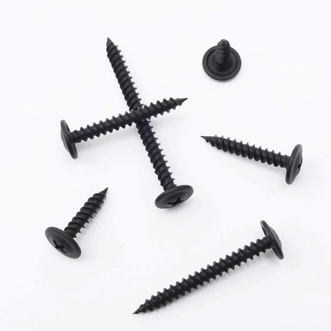 Black Wood Screws Set With 132 Piece Assortment Go To Woodworking Six Sizes In Phillips Drive scattered on white background