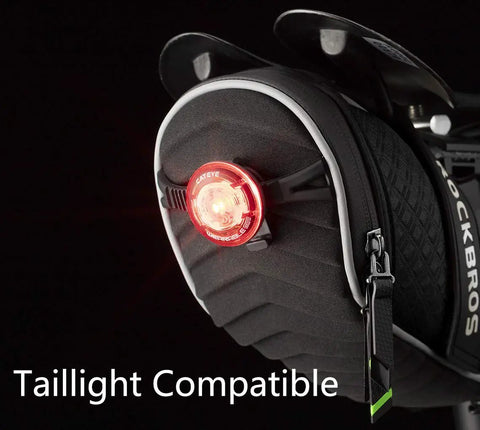 Taillight on Under-Seat Bike Seat Bag, 3D Shell Saddle Pack with Waterproof Zipper, Shock-Resistant Cushion, Mounted on Bike