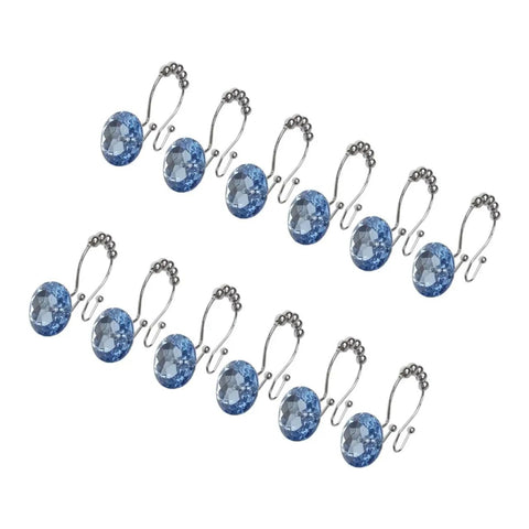 Blue Shower Curtain Hooks 12 Pack Double Ring Glide Rings For Curtains And Liners, Stainless Steel, Stain Resistant, Rustproof