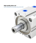 Close-up of Compact Dual Rod Pneumatic Cylinder Built Tough For Rock Solid Stability And Zero Wobble During Smooth Clamping Moves.