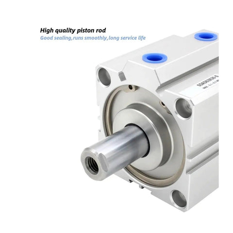 Close-up of Compact Dual Rod Pneumatic Cylinder Built Tough For Rock Solid Stability And Zero Wobble During Smooth Clamping Moves.