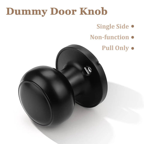 10 Pack Classic Closet Dummy Door Knobs, Non Turning, Single Side Surface Mounted, Black Interior Doorknobs