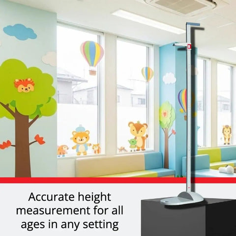 Portable Stadiometer for Adults, Kids and Infants, Medical-Grade Height Chart Ruler, Easy Assembly, 20-205 cm Range, Lightweight 5.3 lb On-The-Go Mobile Unit for Clinics, Field Visits, Pediatric Care in colorful pediatric room
