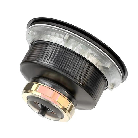 Close-up view of Bronze Kitchen Sink Drain Assembly Kit With Oil Rubbed Bronze Stainless Steel Finish showing threaded design.