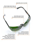 Heavy Duty IPL Safety Goggles Delivering Knockout OD4 Eye Protection Across 200 To 2000 Nanometers for laser use with adjustable legs.