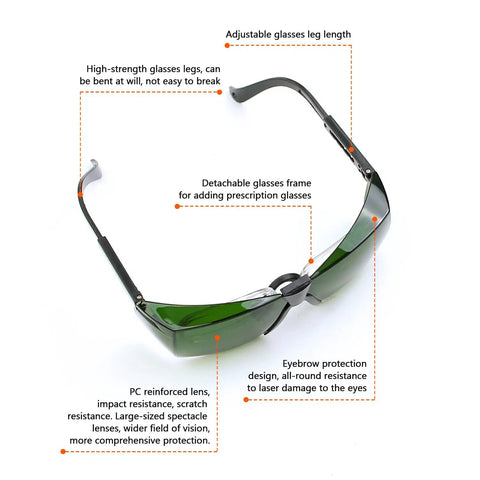 Heavy Duty IPL Safety Goggles Delivering Knockout OD4 Eye Protection Across 200 To 2000 Nanometers for laser use with adjustable legs.