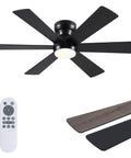 46 Inch Low Profile Ceiling Fan With Light And Remote Control, Black Modern Flush Mount Design, Dimmable Led Lights shown