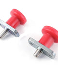Dead Nut Tight Horizontal Flange Indexing Pin M6 M8 Spring Plunger Self Locking Safety Block for Shop Jigs, red plastic and metal design.