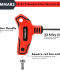 Nine Piece T Handle Hex Key Set With Ball End, Metric 2mm To 10mm, S2 Steel, red rubber handle with square-cut hex end visible.