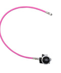 Pink 24 Inch Low Pressure Braided Hose For 2nd Stage Regulator And Octopus 1000 PSI Durable TPE Inner And Polyester Outer Ultra Flexible Dive Gear With Universal Fit attached to a regulator