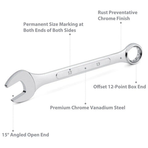 13mm wrench from 14 Piece Metric Wrench Set With Roll Up Pouch No Skipped Sizes From 6mm To 19mm Best Value showing design details.