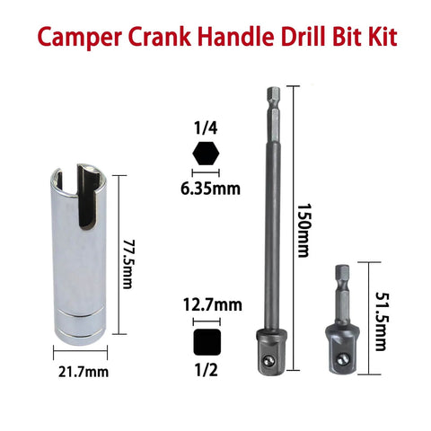 Camper Crank Handle Kit For RV Universal Fit For Coleman Fleetwood Pop Up Trailers With Three Eighth Inch Socket Chrome Plated