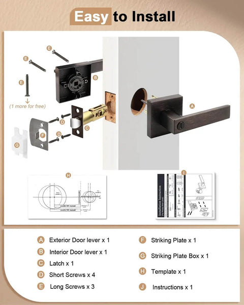 Oil Rubbed Bronze Privacy Door Levers Set For Interior Doors Heavy Duty Flat Square Handlesets Universal Handing 6 Pack No Key