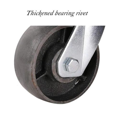 Close-up of a thickened bearing rivet on a 4 Pack Heavy Duty Cast Iron Swivel Caster Wheel with Silent Roll Design.
