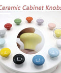 Light Yellow Ceramic Cabinet Knobs And 32 Millimeter Round Drawer Pulls Featuring A Knockout Matte Finish And Dang Easy Hardware Setup For Kitchen Cupboards And Vanities Snagged In A Ten Pack Bundle displayed with other ceramic knobs.