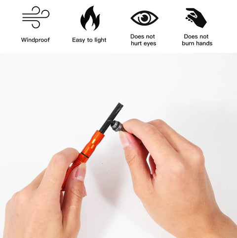 Hands using Six Pack Ferro Rod Fire Starter Kit With Striker Flint And Steel Fire Sticks Magnesium Rod for EDC camping
