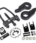 Straight Bolt On 3 Front Lift Kit With Adjustable Torsion Keys For 1999 To 2007 Chevy Silverado GMC Sierra 1500 4WD components including bolts, keys.
