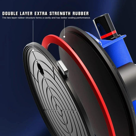 Seamless Seam Setter 2-Pack with 7-inch vacuum suction cups; black/red cups and blue handle for countertop seam joining.