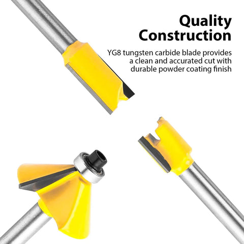 Router Bits Set With Fifteen Pieces One Quarter Inch Shank For DIYers Durable Steel Body Alloy Blades Anti Kickback Design