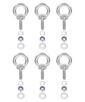 Premium Heavy Duty M3 x 9mm Lifting Shoulder Eye Bolt Set 304 Stainless Steel Six Piece Kit showing six bolts with nuts and washers.