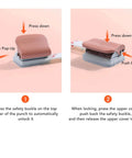 Instructions for using the pink handheld 3 hole paper punch for binders and notebooks with ABS and iron construction.