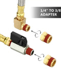 Air Compressor Tank Drain Assembly Kit With 10 Inch Braided Steel Hose One Quarter Inch Drain Valve Elbow Fitting And Brass Hex Adapter