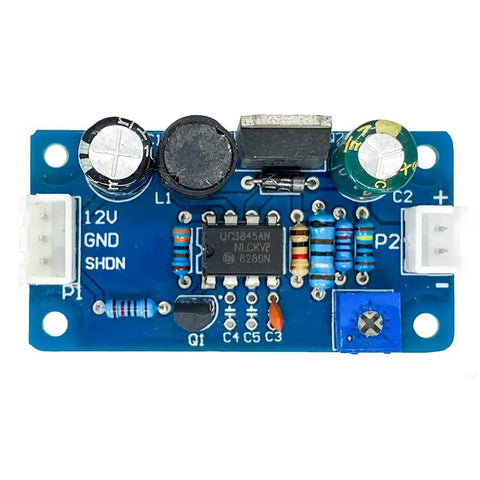 170V DC High Voltage Boost Converter for Vacuum Tubes with blue housing, showing electronic components and input-output connectors