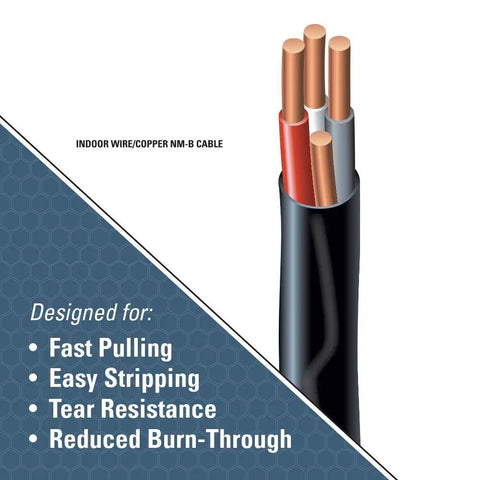 Eight Gauge Three Conductor NM-B Wire With Ground SIMpull Jacket For Easy Pulling 50 Foot Coil Black UL Listed Made In USA