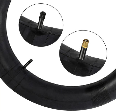 2-Pack 20 Inch Fat Bike Inner Tubes For 20x4.5 Or 20x5.0 Tires, 32mm Schrader Valve, Premium Butyl Rubber, close-up of valve features