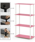 Turn-N-Tube 4-Tier Corner Storage Shelves With Toolless Open Design, Space-Saving Book Organizer For Living Room, Bedroom, Entryway, Hallway, And Laundry, Easy Assembly Without Tools, Soft Pink Finish, Wide Shelves For Books Decor And Baskets. 4-tier pink PVC shelf