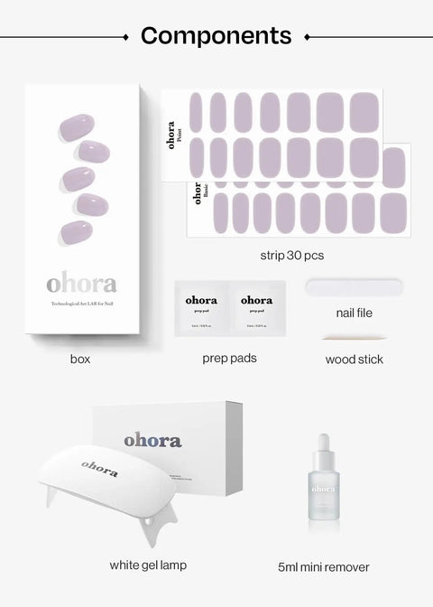 Semi-Cured Gel Nail Strips Value Set With Lavender Starter Kit Including Full Size Lamp And Mini Remover, 30 Wraps