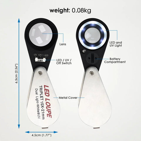 Foldable 10x Pocket Magnifier Loupe With UV And LED Light For Jewelry Rocks Coins Antiques And Stamps Illuminated Magnifying Tool For Watches Gems Hobbies And Eye Clarity Grab And Go