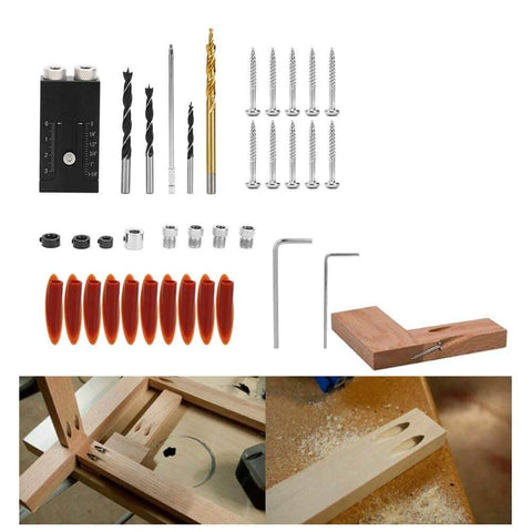 Pocket Hole Jig Kit With Dual Guides And Oblique Drilling Locator, Pro Grade Aluminum Alloy Pocket Jig for carpentry work.