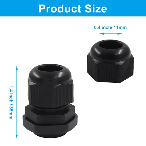 20 Pack Waterproof Cable Glands PG13.5 Black Heavy Duty Bulk Pack For Electrical Projects IP68 Rated Sealed Gland Fittings For Outdoor Industrial Installations All Weather Cable Entry And Wire Sealing, 11mm bore