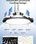 Powerful 350W UFO LED High Bay Lights 8 Pack With 52,500 Lumens, 5000K Cool White Aluminum Fixture showing cooling design