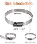 9 Inch Stainless Steel Hose Clamps Set Adjustable Metal Worm Gear Clamp Kit for Water Pipes, shown in different sizes.
